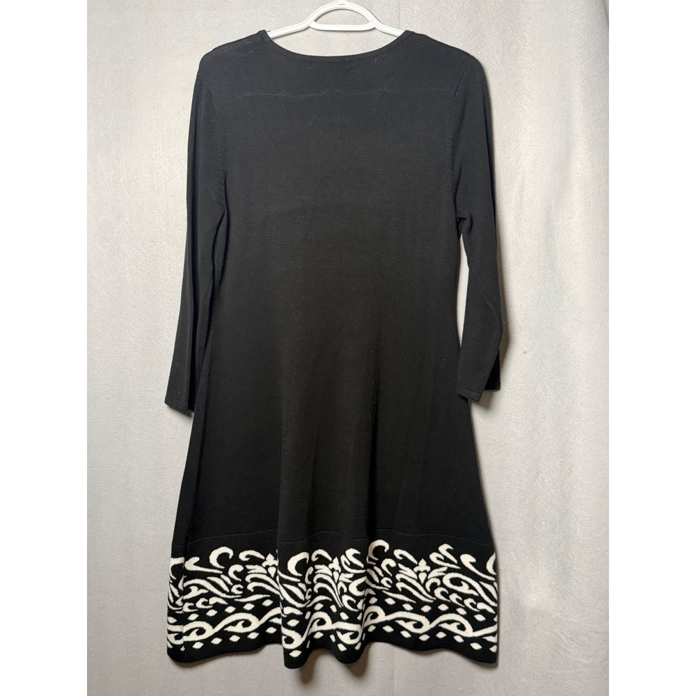 Jessica H Black White Scroll Hem Knit Sweater Dress A-Line Long Sleeve ST8M0857 - Picture 3 of 6